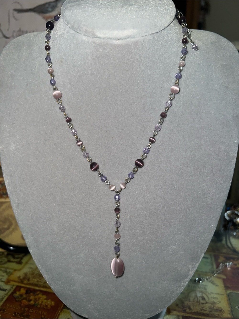 Estate Purple and Pink Beaded Y-Necklace